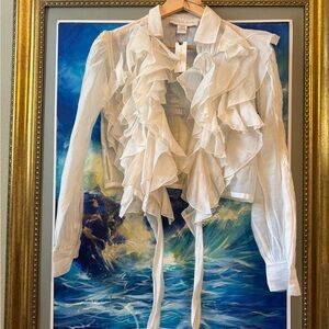 Rayal Jane  White Ruffled Tie-Front Blouse